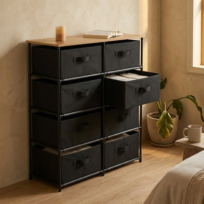 CARLA HOME 8 Drawer Fabric Storage Dresser - Steel Frame - Black - Storage Rack - Rustic