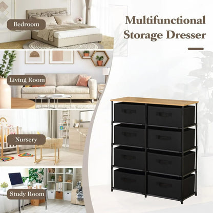 CARLA HOME 8 Drawer Fabric Storage Dresser - Steel Frame - Black - Storage Rack - Rustic