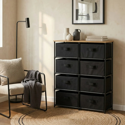 CARLA HOME 8 Drawer Fabric Storage Dresser - Steel Frame - Black - Storage Rack - Rustic