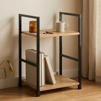 CARLA HOME 2 Tier Bookshelf - Wood Metal Display Shelf - Brown - Rustic - Steel - Living Room Office