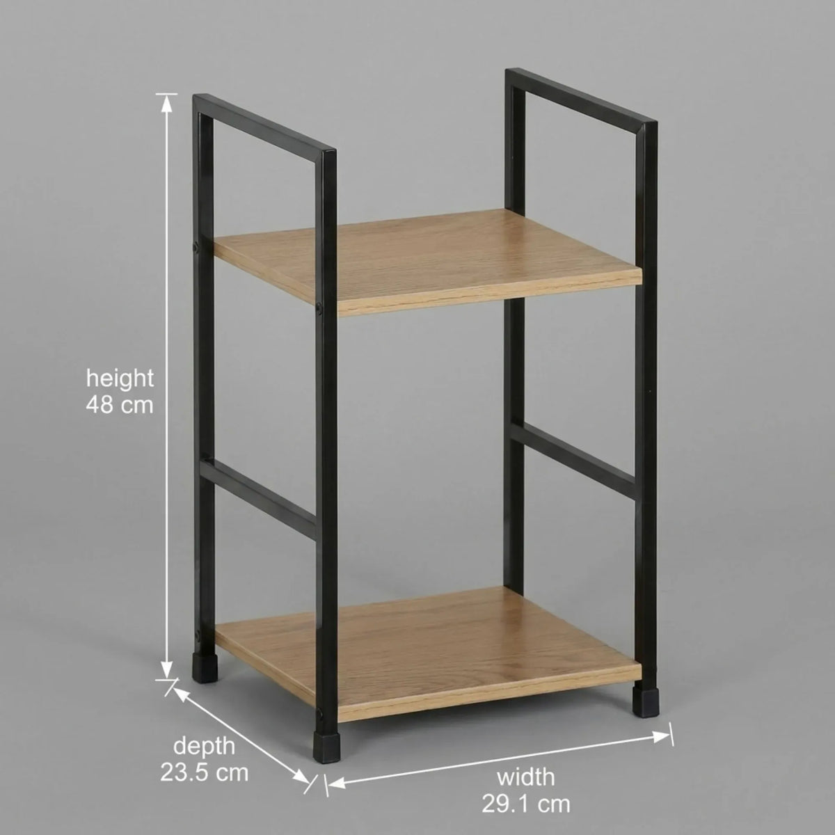 CARLA HOME 2 Tier Bookshelf - Wood Metal Display Shelf - Brown - Rustic - Steel - Living Room Office