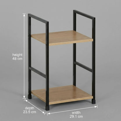 CARLA HOME 2 Tier Bookshelf - Wood Metal Display Shelf - Brown - Rustic - Steel - Living Room Office