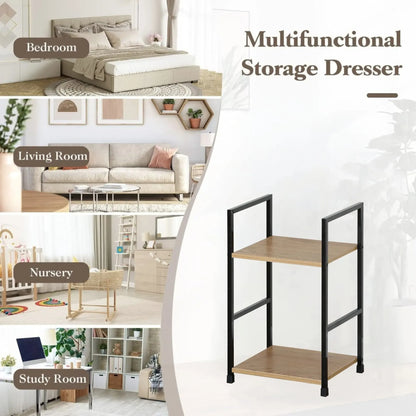 CARLA HOME 2 Tier Bookshelf - Wood Metal Display Shelf - Brown - Rustic - Steel - Living Room Office