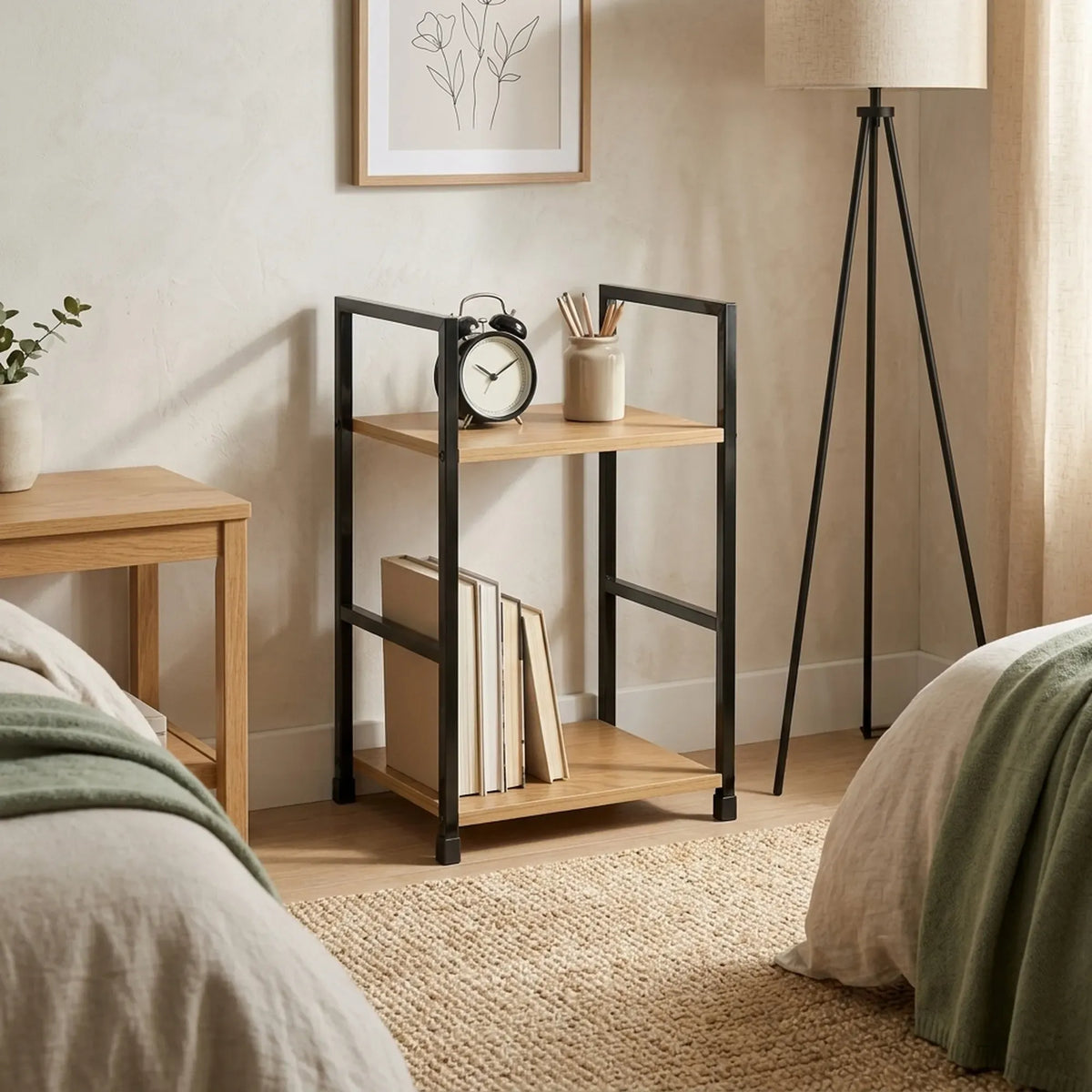 CARLA HOME 2 Tier Bookshelf - Wood Metal Display Shelf - Brown - Rustic - Steel - Living Room Office