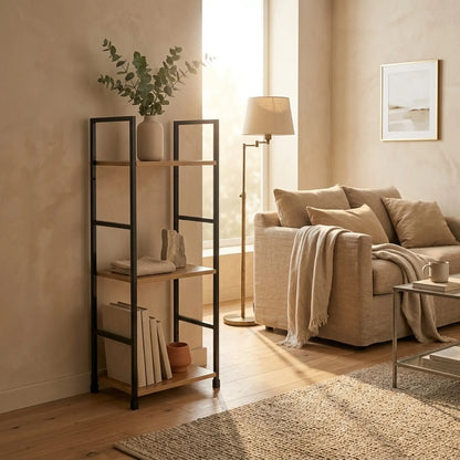CARLA HOME 3 Tier Bookshelf - Wood Metal Display Shelf - Brown - Rustic - Steel - Living Room Office
