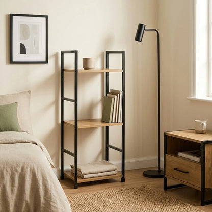 CARLA HOME 3 Tier Bookshelf - Wood Metal Display Shelf - Brown - Rustic - Steel - Living Room Office