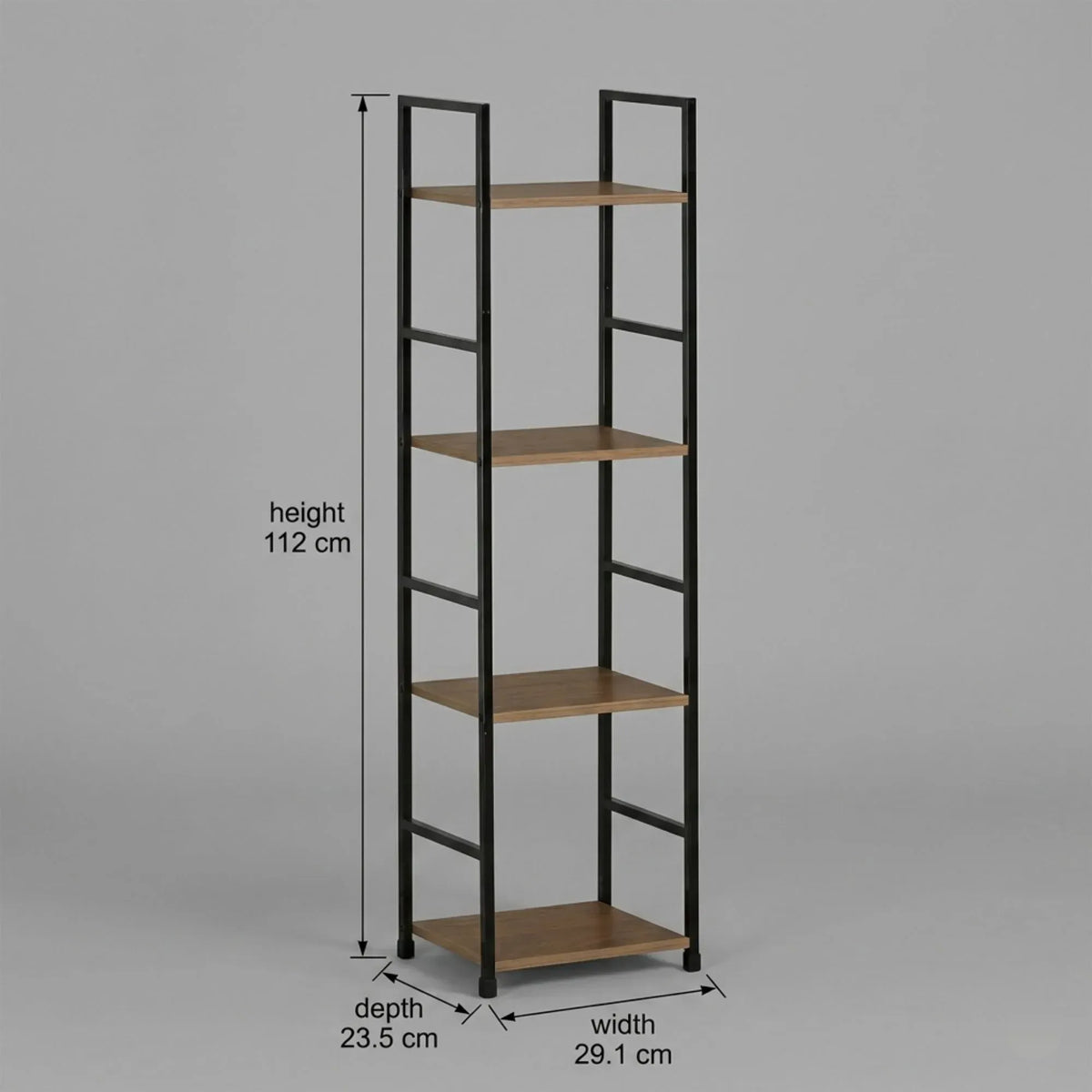 CARLA HOME 4 Tier Bookshelf - Wood Metal Display Shelf - Brown - Rustic - Steel - Living Room Office