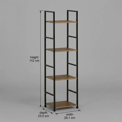 CARLA HOME 4 Tier Bookshelf - Wood Metal Display Shelf - Brown - Rustic - Steel - Living Room Office