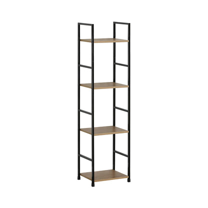 CARLA HOME 4 Tier Bookshelf - Wood Metal Display Shelf - Brown - Rustic - Steel - Living Room Office