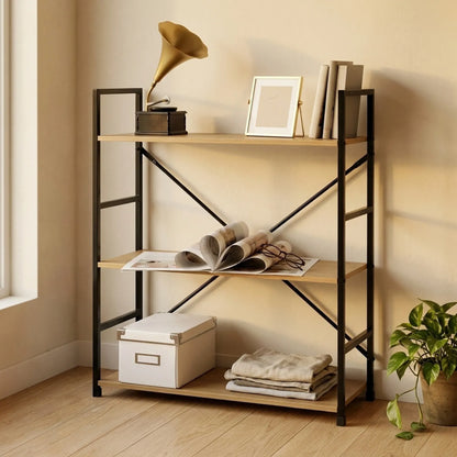 CARLA HOME 3 Tier Bookshelf - Industrial Display Shelf - Brown - Rustic - Steel - Living Room Office