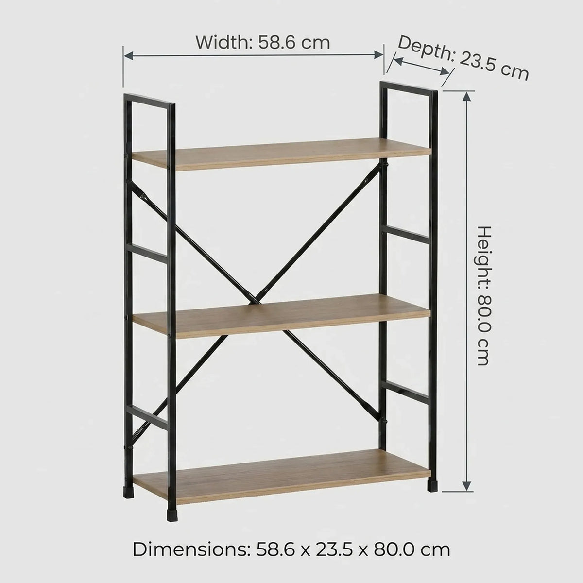 CARLA HOME 3 Tier Bookshelf - Industrial Display Shelf - Brown - Rustic - Steel - Living Room Office