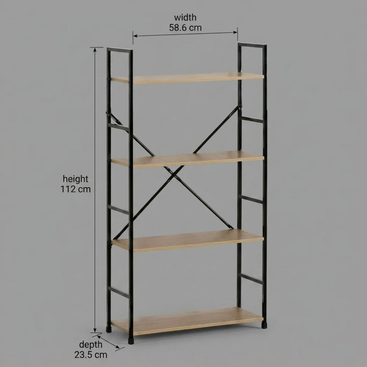 CARLA HOME 4 Tier Bookshelf - Industrial Display Shelf - Brown - Rustic - Steel - Living Room Office