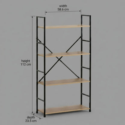 CARLA HOME 4 Tier Bookshelf - Industrial Display Shelf - Brown - Rustic - Steel - Living Room Office