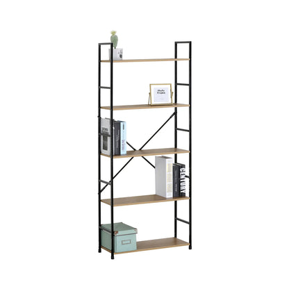 CARLA HOME 5 Tier Bookshelf - Industrial Display Shelf - Brown - Rustic - Steel - Living Room Office