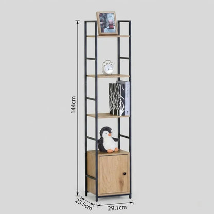 CARLA HOME 5 Tier Bookshelf with Cabinet - Brown - Storage Cabinet - Rustic - Steel