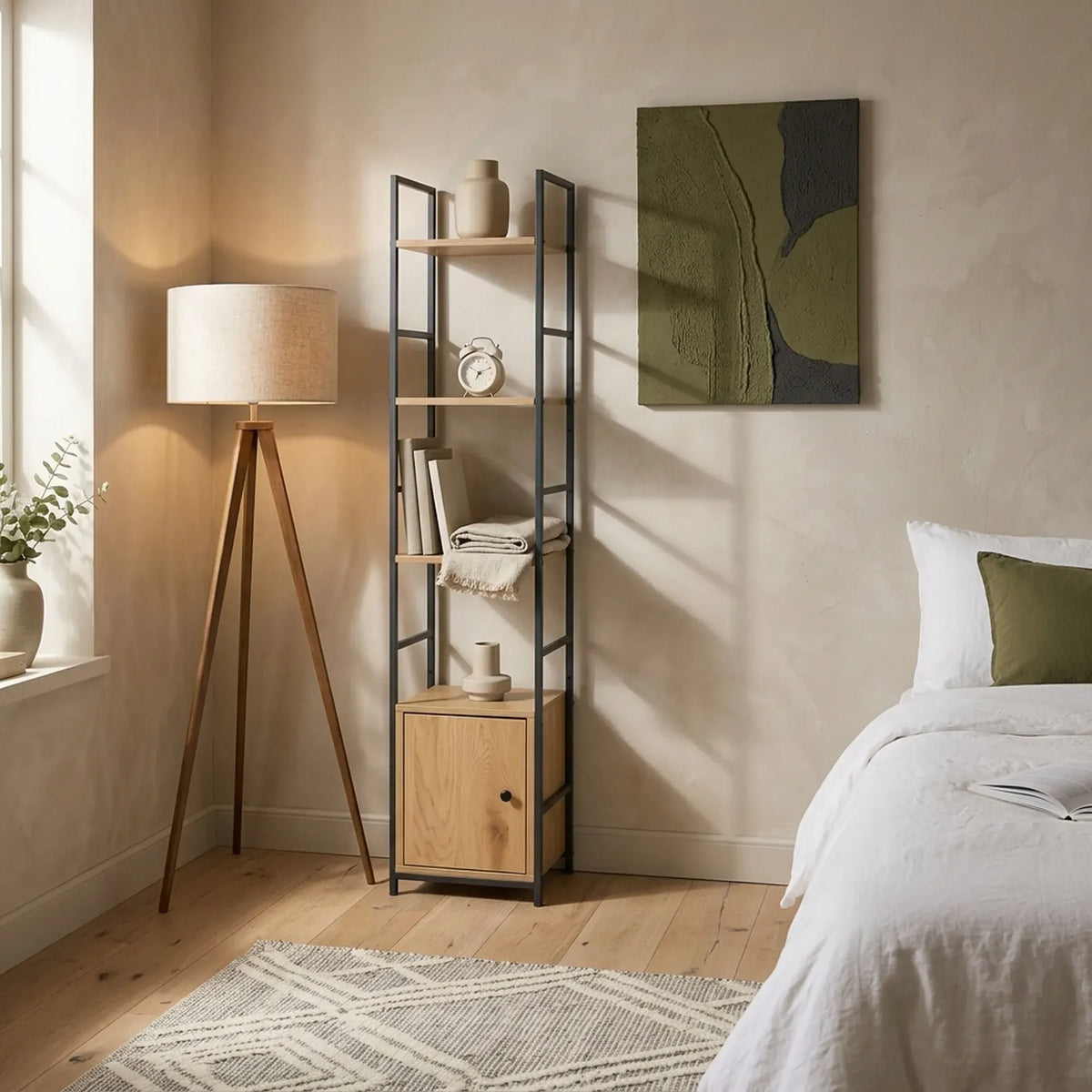 CARLA HOME 5 Tier Bookshelf with Cabinet - Brown - Storage Cabinet - Rustic - Steel