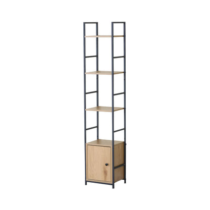 CARLA HOME 5 Tier Bookshelf with Cabinet - Brown - Storage Cabinet - Rustic - Steel