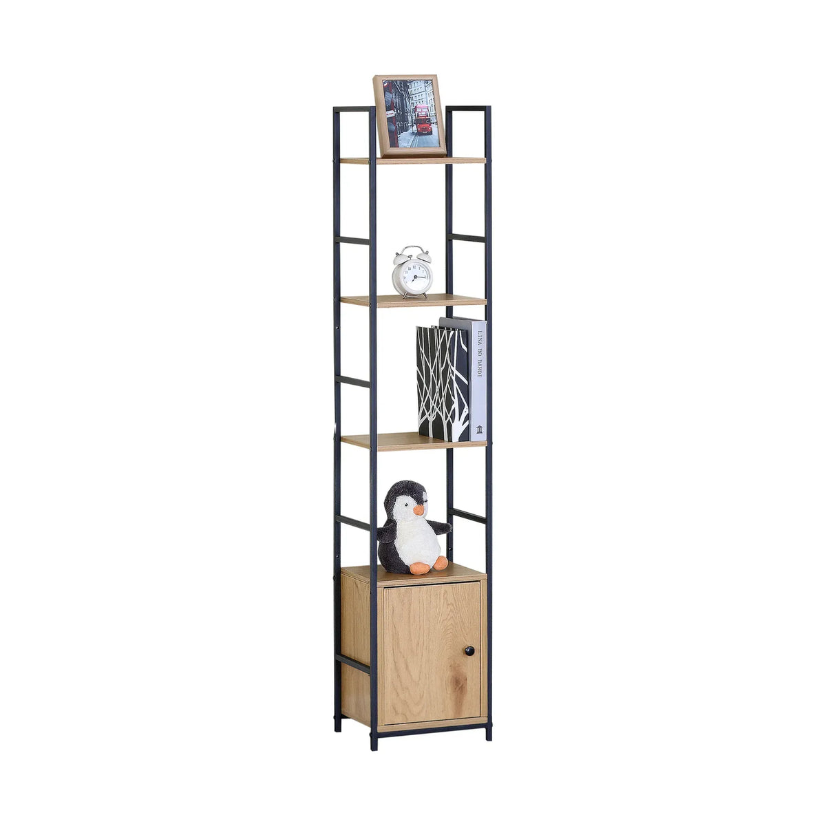 CARLA HOME 5 Tier Bookshelf with Cabinet - Brown - Storage Cabinet - Rustic - Steel