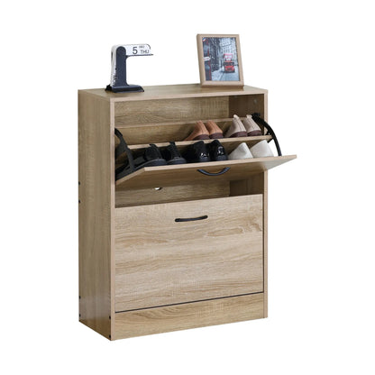 CARLA HOME 2 Flip Drawer Shoe Cabinet - Hidden Storage - Modern - Shoe Storage Cabinet - Oak