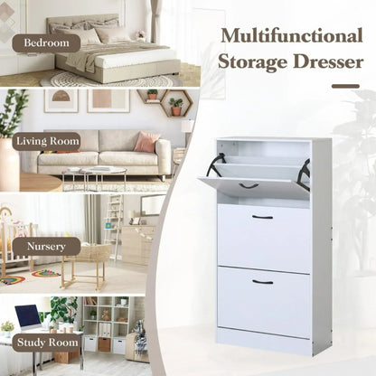 CARLA HOME 3 Flip Drawer Shoe Cabinet - Hidden Storage - Modern - Shoe Storage Cabinet - White