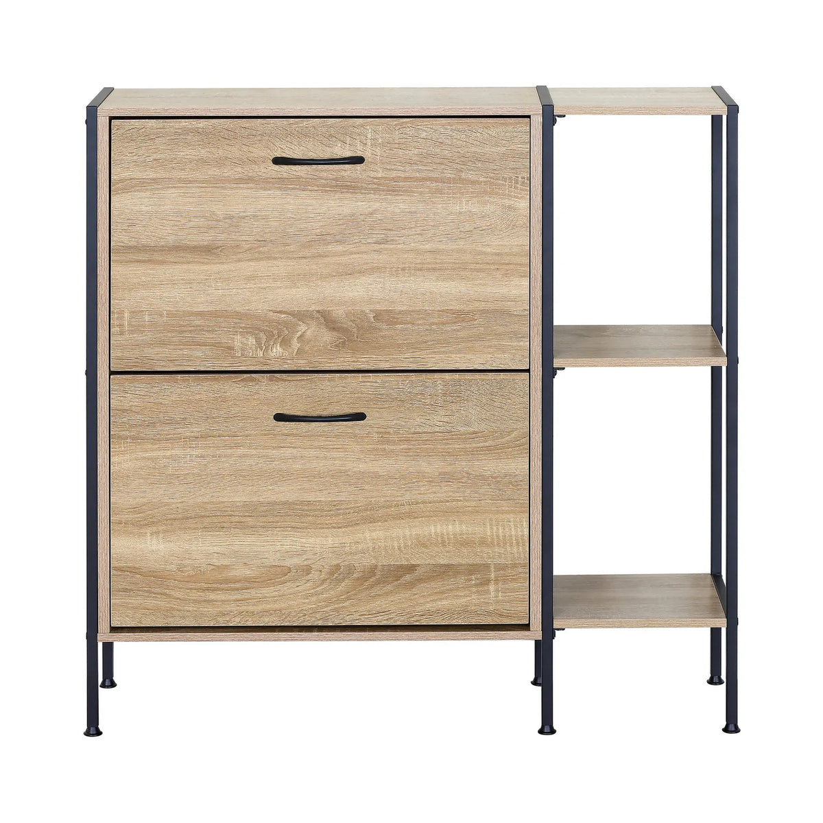 CARLA HOME 2 Flip Shoe Cabinet with Side Shelf - 88 cm Oak - Brown - Shoe Cabinet With Shelf