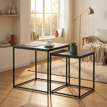 CARLA HOME Nesting Side Table Set of 2 - Black Steel Frame - Classic - Tables Living Room