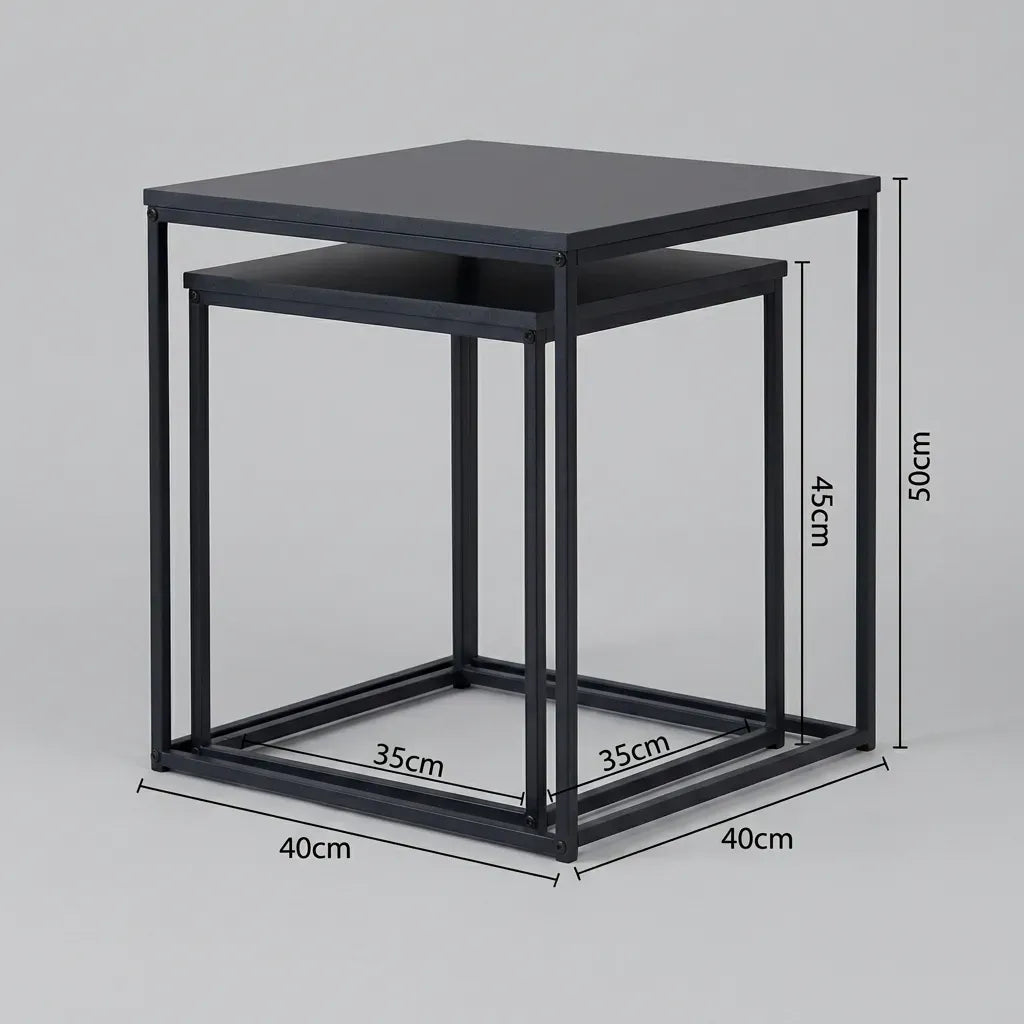 CARLA HOME Nesting Side Table Set of 2 - Black Steel Frame - Classic - Tables Living Room