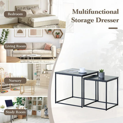 CARLA HOME Nesting Side Table Set of 2 - Black Steel Frame - Classic - Tables Living Room