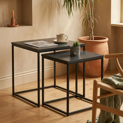 CARLA HOME Nesting Side Table Set of 2 - Black Steel Frame - Classic - Tables Living Room