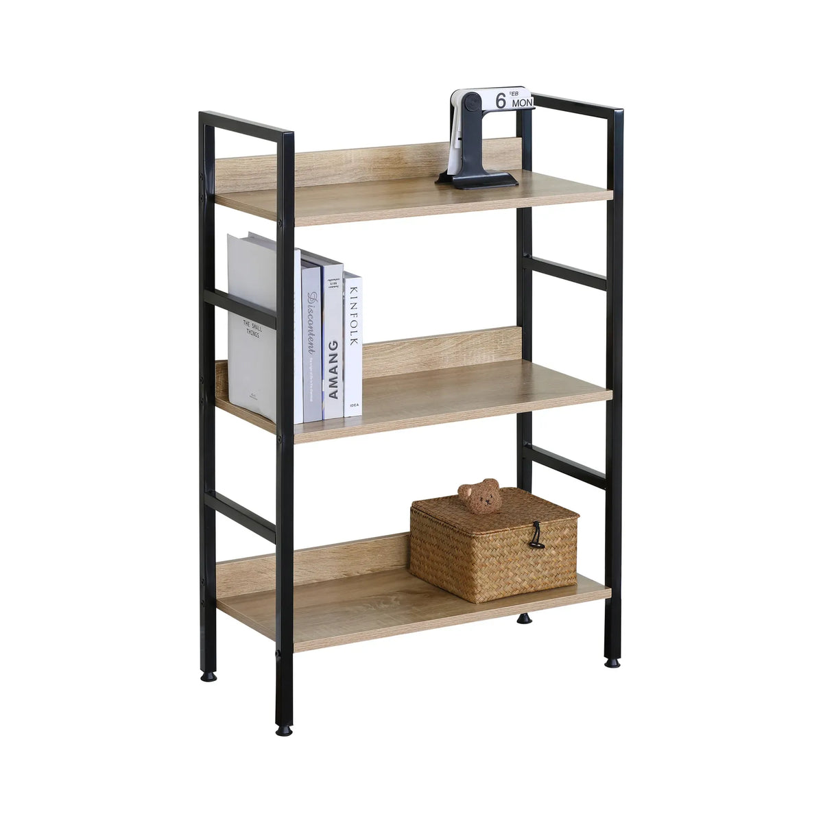 CARLA HOME 3 Tier Bookshelf - Wood Metal Display Shelf - Brown - Rustic - Steel - Living Room Office