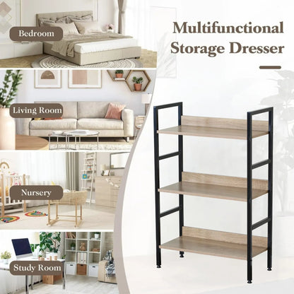 CARLA HOME 3 Tier Bookshelf - Wood Metal Display Shelf - Brown - Rustic - Steel - Living Room Office