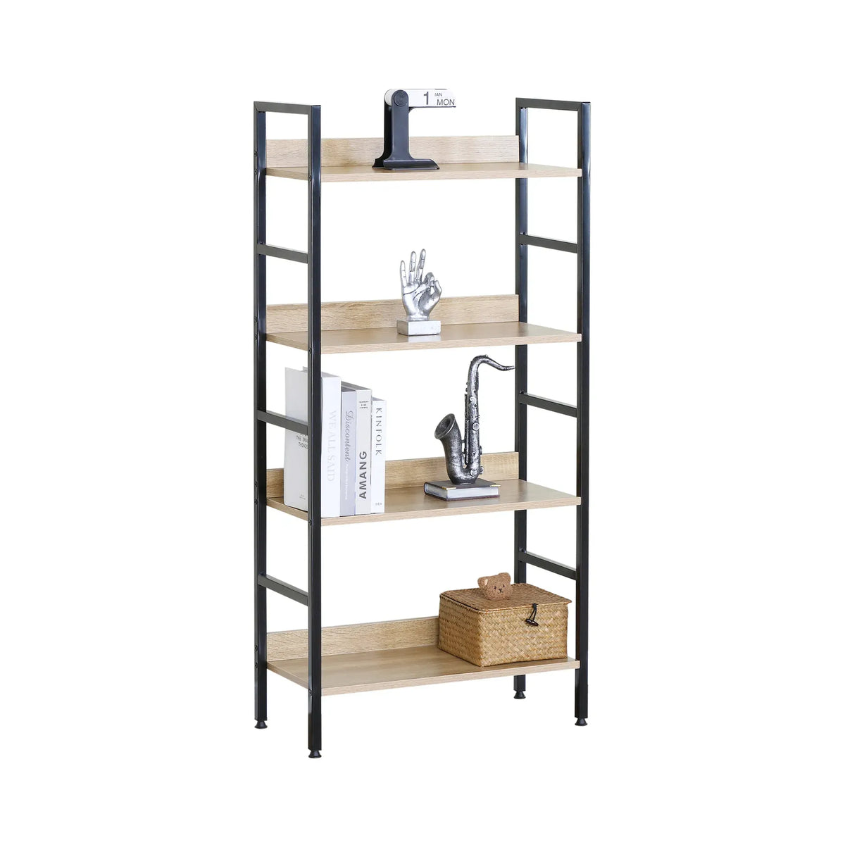 CARLA HOME 4 Tier Bookshelf - Wood Metal Display Shelf - Brown - Rustic - Steel - Living Room Office