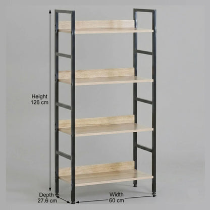 CARLA HOME 4 Tier Bookshelf - Wood Metal Display Shelf - Brown - Rustic - Steel - Living Room Office