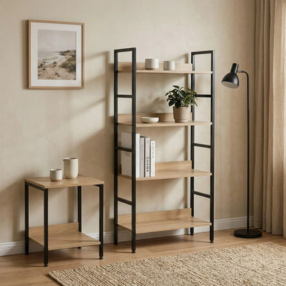 CARLA HOME 4 Tier Bookshelf - Wood Metal Display Shelf - Brown - Rustic - Steel - Living Room Office