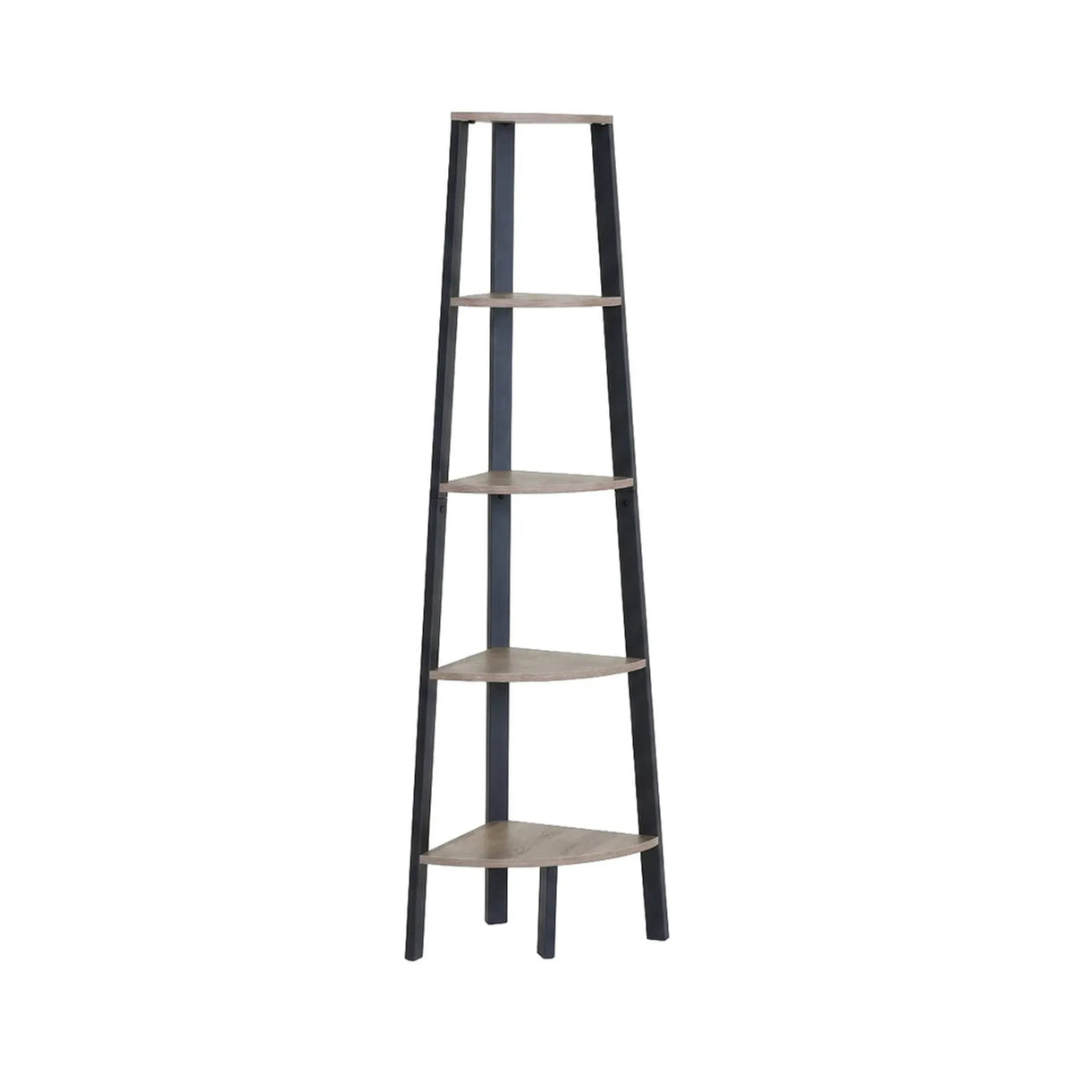 CARLA HOME 5 Tier Corner Shelf - Ladder Bookshelf - Metal Frame - Brown - Rustic