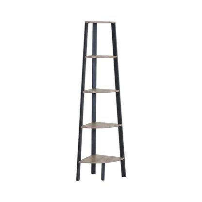 CARLA HOME 5 Tier Corner Shelf - Ladder Bookshelf - Metal Frame - Brown - Rustic