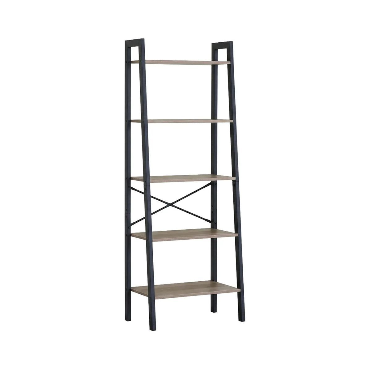 CARLA HOME 5 Tier Ladder Shelf - Wood Metal Display Bookcase - Brown - Rustic - Steel