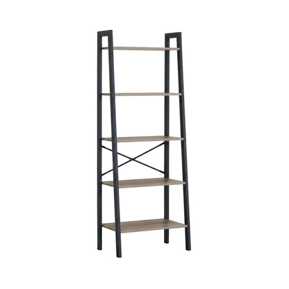 CARLA HOME 5 Tier Ladder Shelf - Wood Metal Display Bookcase - Brown - Rustic - Steel