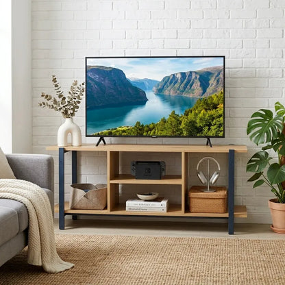 CARLA HOME Tv Stand Entertainment Console - Open Shelves - Oak - Brown - Rustic - Steel