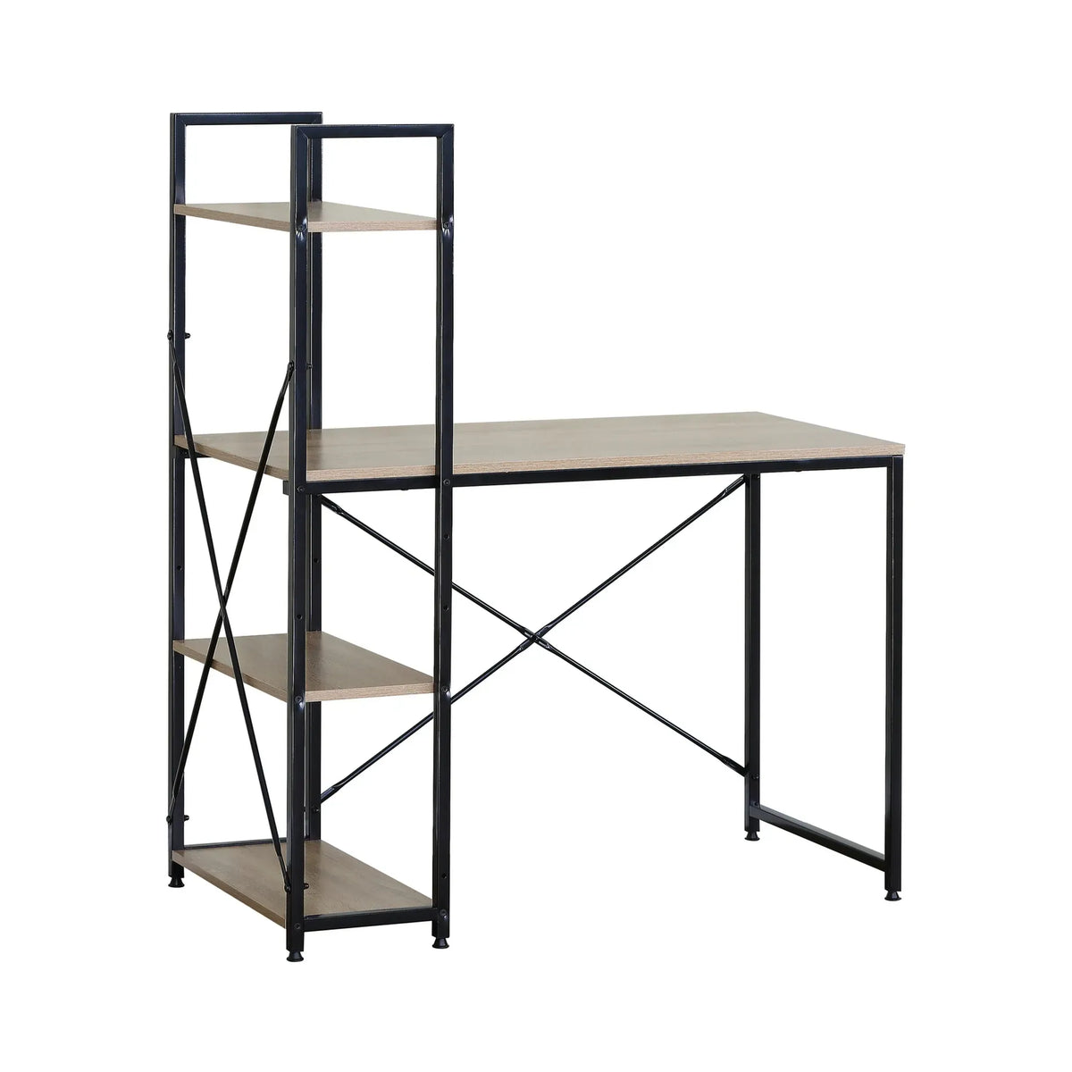 CARLA HOME Computer Desk with 4 Shelf Bookcase - Steel - Brown - Rustic - Office Desk Computer