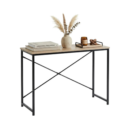 CARLA HOME Office Desk Computer Table - Metal Frame - Oak - 100cm - Brown - Rustic