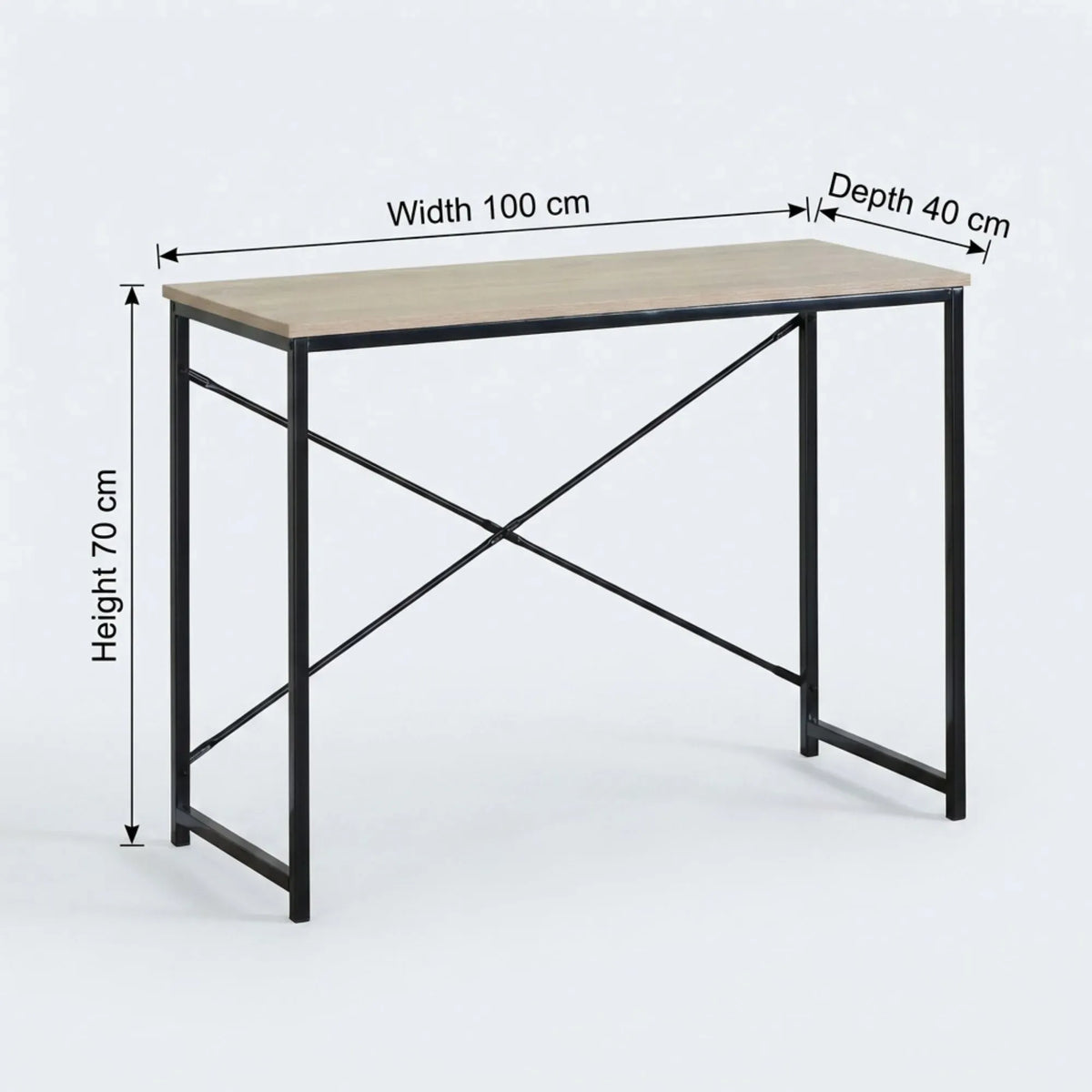 CARLA HOME Office Desk Computer Table - Metal Frame - Oak - 100cm - Brown - Rustic