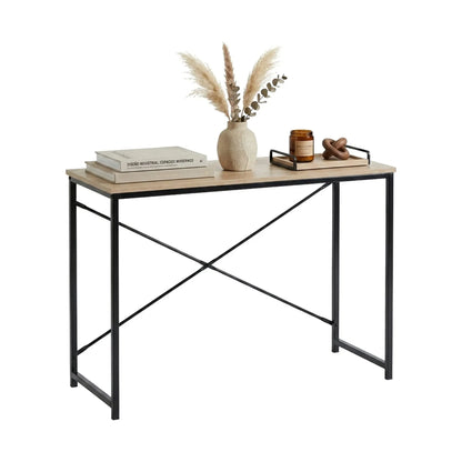 CARLA HOME Office Desk Computer Table - Metal Frame - Oak - 100cm - Brown - Rustic