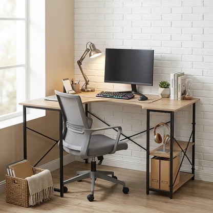 CARLA HOME Office Desk with 2 Shelves - Metal Frame - Natural - 120cm - Brown - Rustic