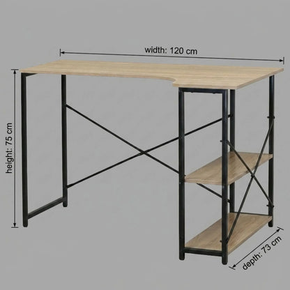 CARLA HOME Office Desk with 2 Shelves - Metal Frame - Natural - 120cm - Brown - Rustic