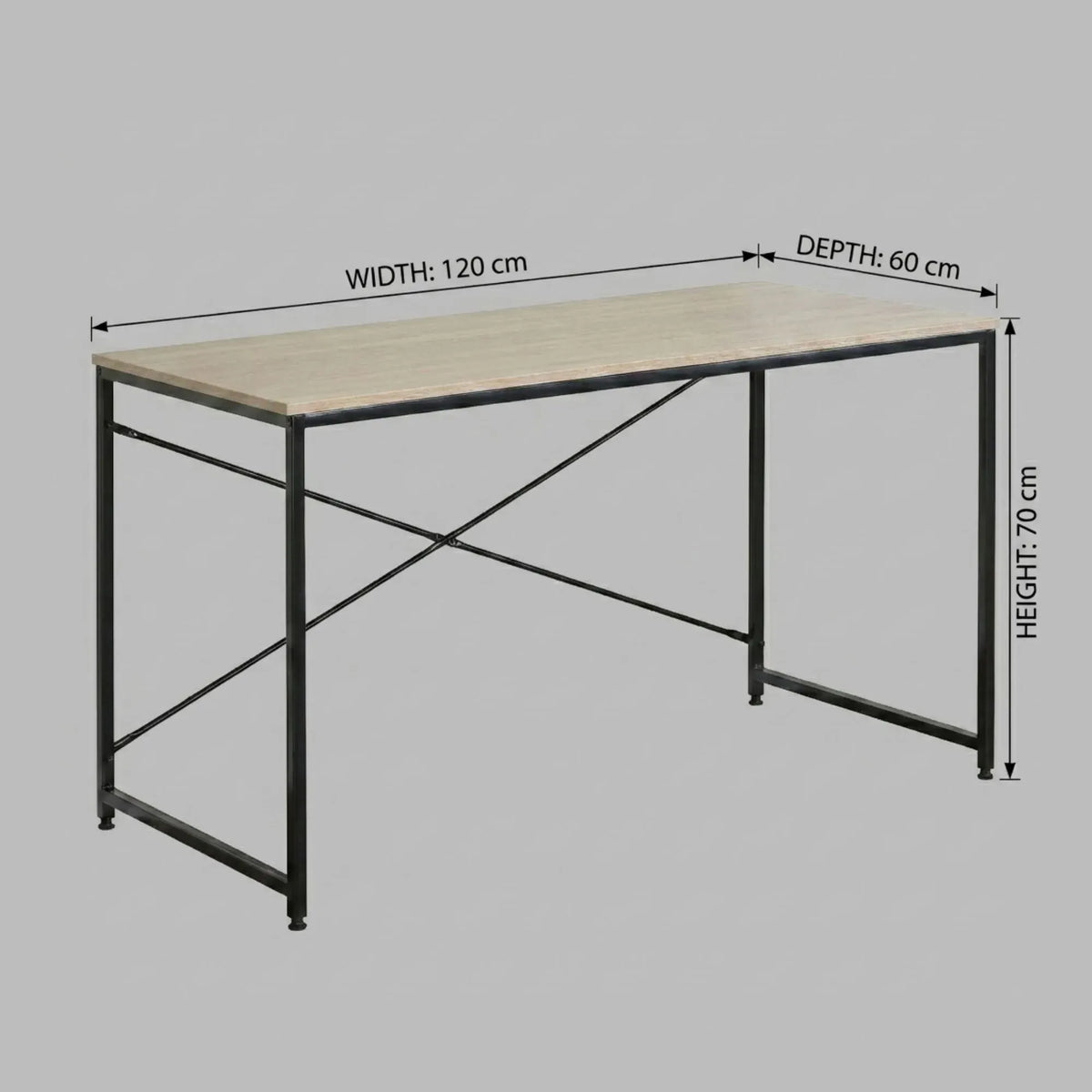 CARLA HOME Office Desk Computer Table - Metal Frame - Oak - 120cm - Brown - Rustic