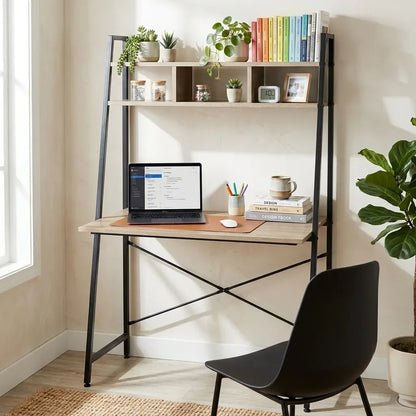 CARLA HOME Ladder Desk with Shelves - Steel Frame - Oak - 84cm - Brown - Study Desk