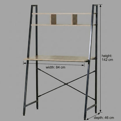 CARLA HOME Ladder Desk with Shelves - Steel Frame - Oak - 84cm - Brown - Study Desk