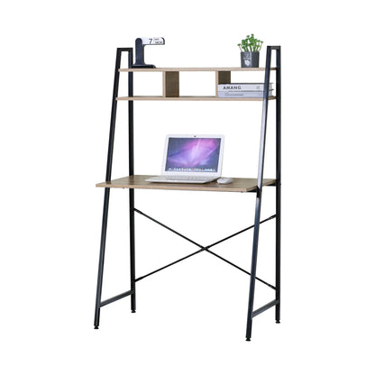 CARLA HOME Ladder Desk with Shelves - Steel Frame - Oak - 84cm - Brown - Study Desk