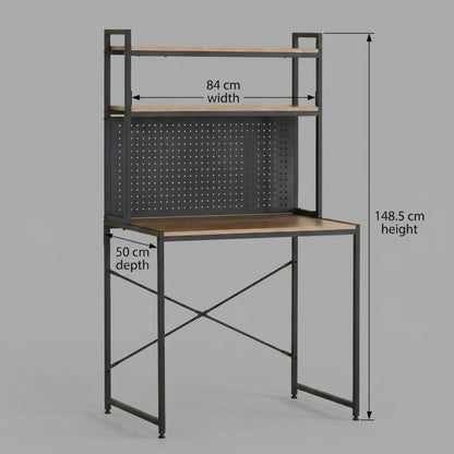 CARLA HOME Computer Desk with Hutch Shelves and Pegboard - Brown - Rustic - Steel